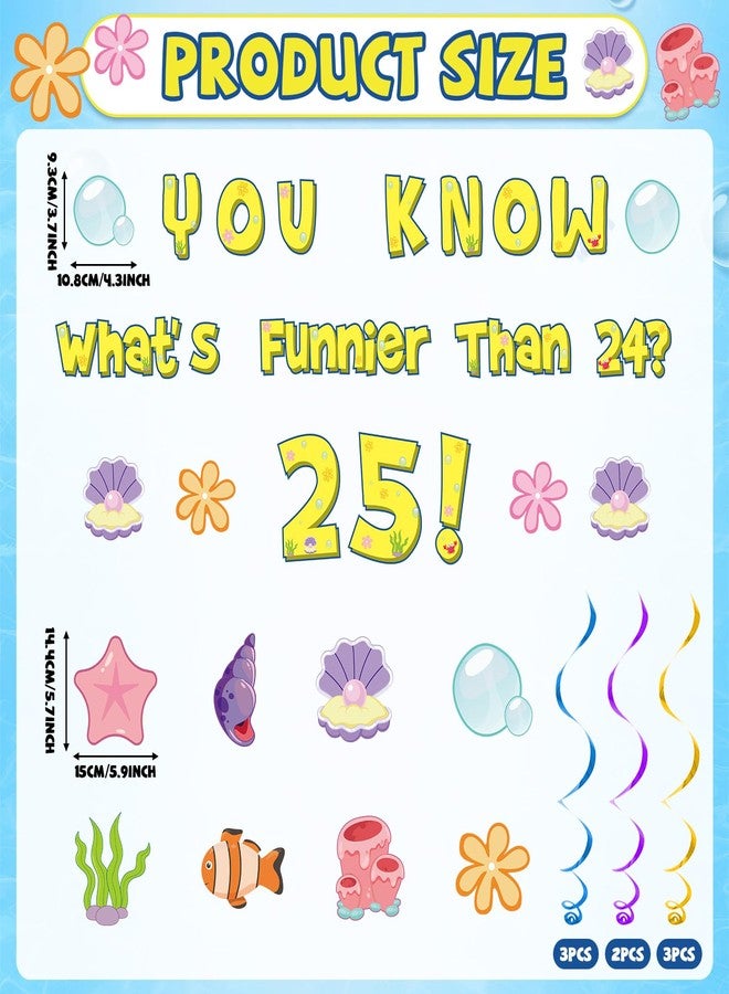 MinFyberd Yellow 25th Birthday Decorations Whats Funnier Than 24 25 Banner Yellow Cartoon Hanging Swirls Under The Sea Party Decorations for 25 Years Old Ocean Themed Birthday Party Supplies Wall Decor - Image 2