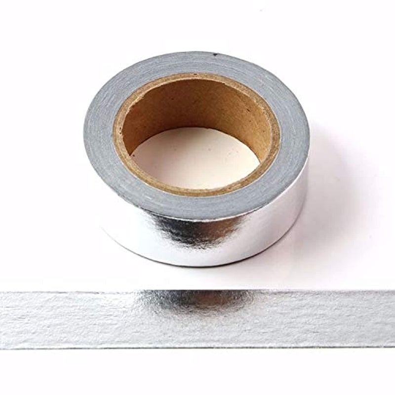 Solid Foil Washi Tape Decorative Self Adhesive Masking Tape 15mm x 10 Meters Silver
