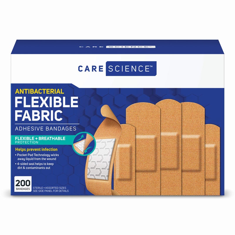 Care Science Fabric Adhesive Bandages, 200 ct Bulk Assorted Sizes | Flexible + Breathable Protection for First Aid and Wound Care - Image 1