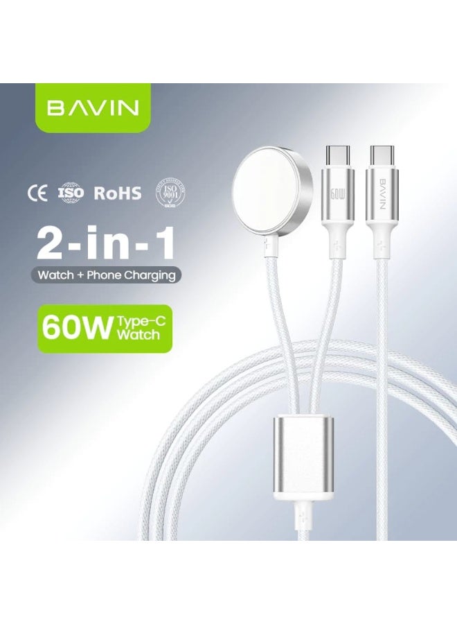 Bavin 2-in-1 Magnetic Wireless Charger for Smartwatches and Smartphones, Supports 60W Charging via Type-C Super Fast Charging - Image 1