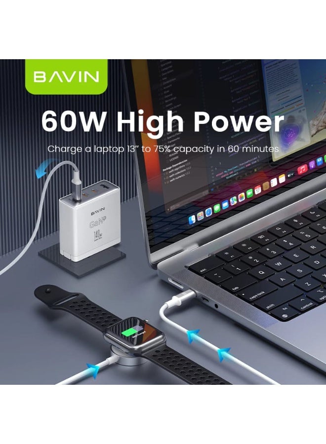 Bavin 2-in-1 Magnetic Wireless Charger for Smartwatches and Smartphones, Supports 60W Charging via Type-C Super Fast Charging - Image 2