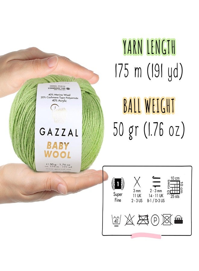 غزال عبوة من 5 قطع - خيوط صوف غزال للأطفال 1.76 أونصة (50 غرام) / 191 ياردة (175 متر) خيوط ناعمة للأطفال، 40% صوف ميرينو لانا، 20% بولي أميد من نوع الكشمير؛ (أخضر - 821) - Image 3