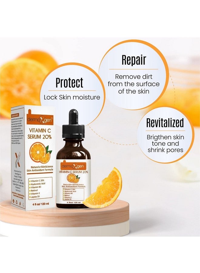 Dermaxgen 20% Vitamin C Serum + Hyaluronic Acid + Retinol + Vitamin E + Vitamin B PURE ORGANIC- Boost Skin Collagen, Moisturizer, Anti Aging & Wrinkle Facial Serum - Image 2