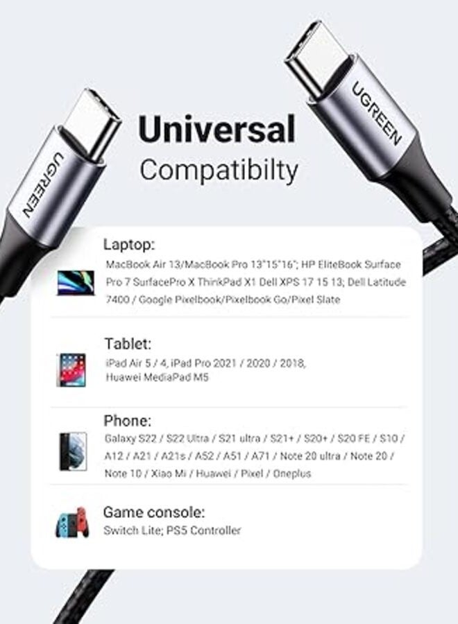 يوجرين إيكو UGREEN US261 (50150) كابل USB من النوع C ذكر إلى ذكر للشحن والبيانات - Image 3