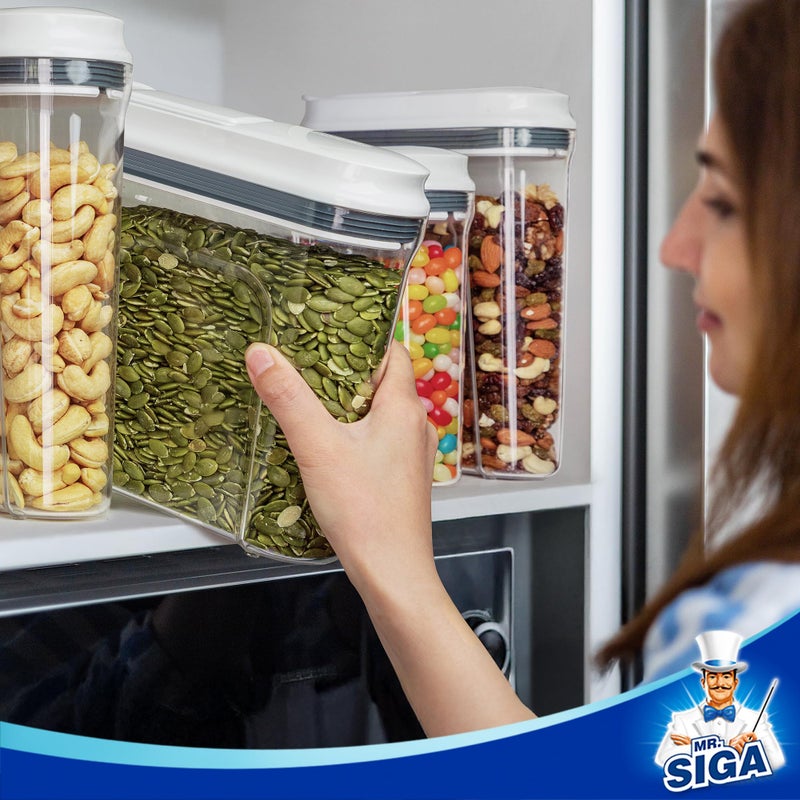 Mr Siga مجموعة موزع الحبوب محكم الإغلاق من MR.SIGA، حاويات تخزين للمواد الجافة، المكسرات، الفاصوليا، الوجبات الخفيفة، خالية من BPA، 1.3 لتر / 1.37 كوارت، صغيرة، شفافة، عبوتين - Image 4