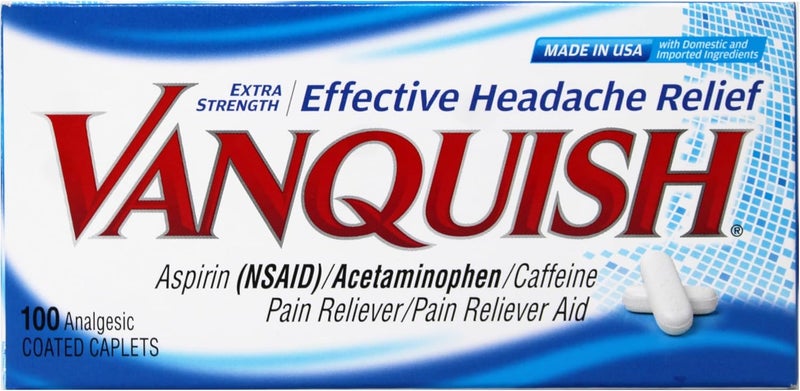 Vanquish Effective Headache Relief  Aspirin NSAID Acetaminophen Caffeine 100 Analgesic Coated Caplets  3 Pack - Image 2