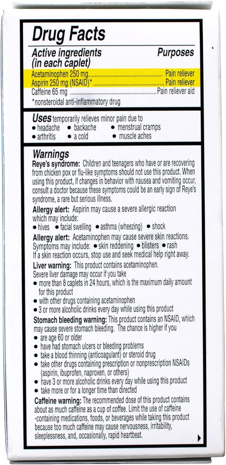Vanquish Effective Headache Relief  Aspirin NSAID Acetaminophen Caffeine 100 Analgesic Coated Caplets  3 Pack - Image 3