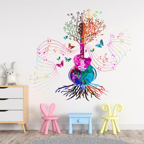 Sticker Yard Colorful Guitar Floral Tree Wall Decor for Kids Room, Hall, Kitchen, Living Room, Bedroom - Vinyl Multicolor Sticker (Standard Size 55X51Cm)-Self-Adhesive - Image 1