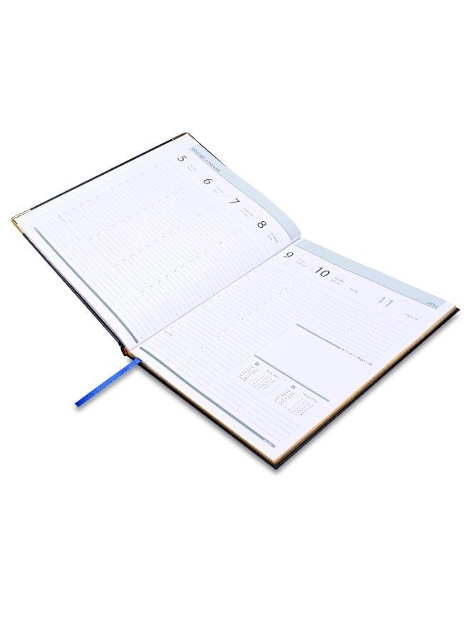 FIS 2026 Executive Diary, Size 210x260mm, Golden Edition, Hard Cover Vinyl, 1 Side Padded, Gold Gilded Edges, Round Corners, English/French, 70gsm White Paper, Blue Cover-FSDI32EG26BL - Image 3