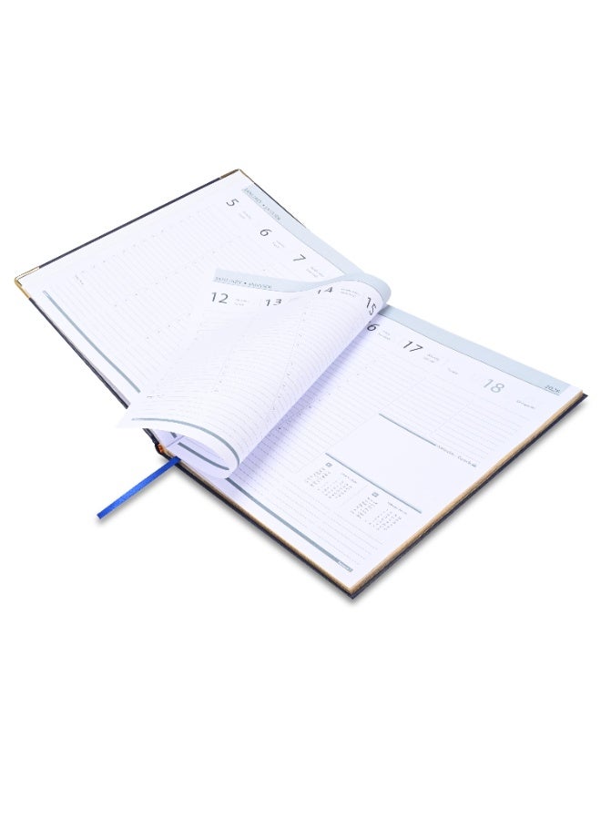 FIS 2026 Executive Diary, Size 210x260mm, Golden Edition, Hard Cover Vinyl, 1 Side Padded, Gold Gilded Edges, Round Corners, English/French, 70gsm White Paper, Blue Cover-FSDI32EG26BL - Image 4