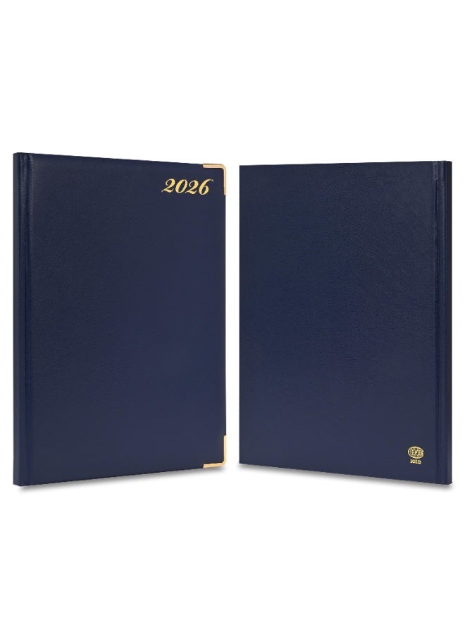 FIS 2026 Executive Diary, Size 210x260mm, Golden Edition, Hard Cover Vinyl, 1 Side Padded, Gold Gilded Edges, Round Corners, English/French, 70gsm White Paper, Blue Cover-FSDI32EG26BL - Image 2