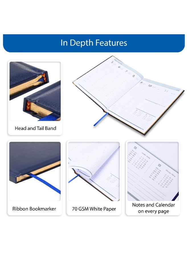 FIS 2026 Executive Diary, Size 210x260mm, Golden Edition, Hard Cover Vinyl, 1 Side Padded, Gold Gilded Edges, Round Corners, English/French, 70gsm White Paper, Blue Cover-FSDI32EG26BL - Image 5