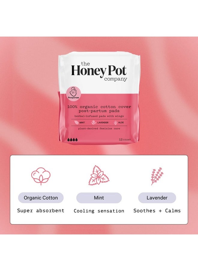 the Honey Pot company - The Honey Pot Company - Herbal Postpartum Pads w/Wings - Infused w/Essential Oils for Cooling Effect, Organic Cotton Cover, & Ultra-Absorbent - Postpartum Essentials to fill your Postpartum Kit - 12ct - Image 1