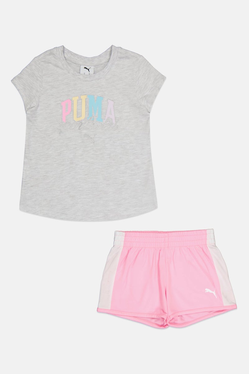 PUMA Kids Girl 2 Piece Graphic Print T-Shirt And Shorts, Multicolor - Image 2