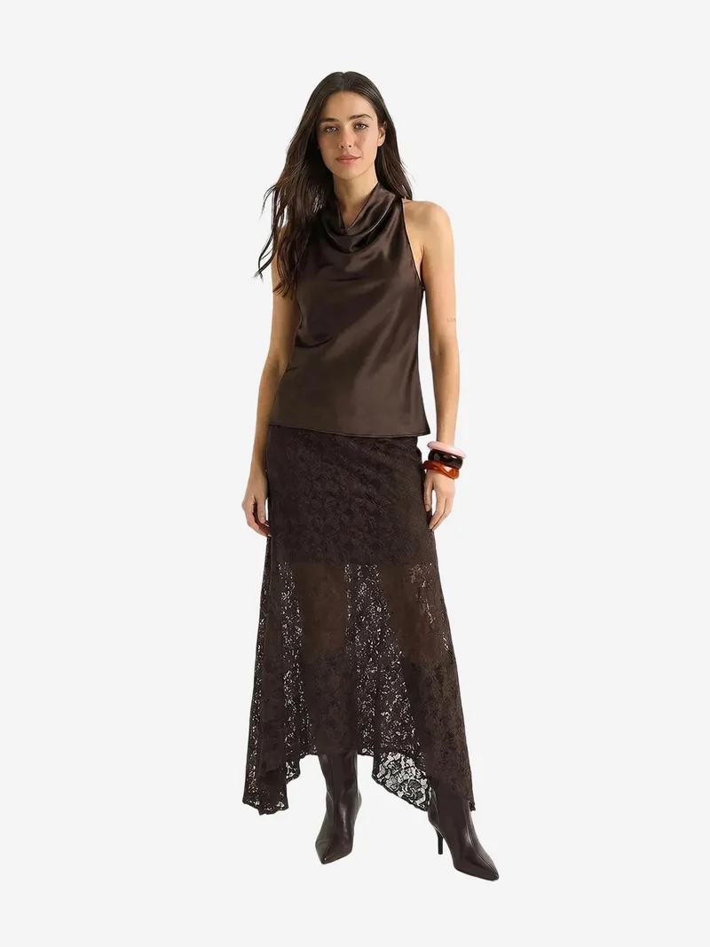 بيانكو لوتشي LUCCI High Waist Lace A-Line Midi Skirt