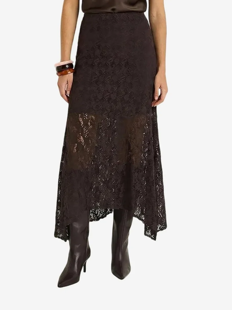 بيانكو لوتشي LUCCI High Waist Lace A-Line Midi Skirt