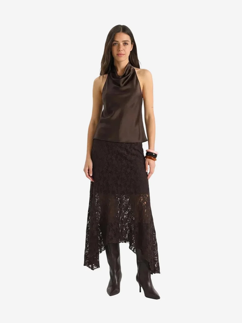 بيانكو لوتشي LUCCI High Waist Lace A-Line Midi Skirt