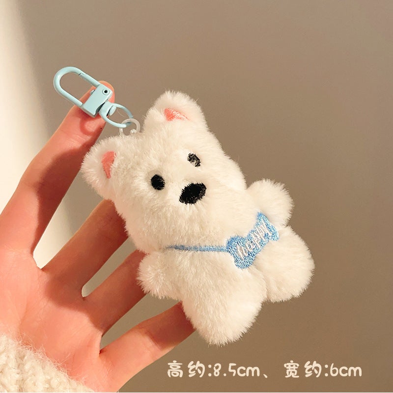 Cute plush toy pendant, charm, backpack accessory, keychain, and small gift (white puppy)