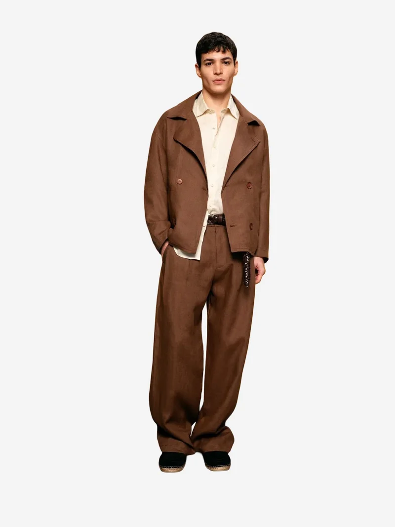 Giesto GIESTO Buttoned Linen Jacket with Jacket Collar