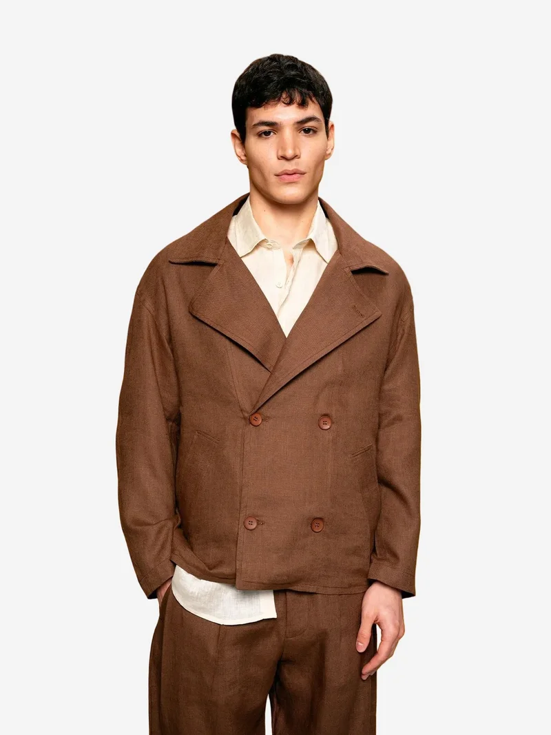 Giesto GIESTO Buttoned Linen Jacket with Jacket Collar