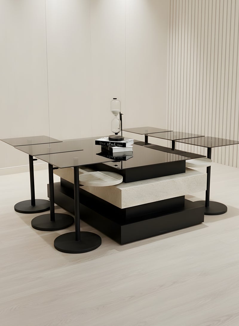 UNIKSAR 7-Piece Modular Coffee Table Set with Glass & Marble Alternative Tiers - Modern Living Room Furniture - Image 1