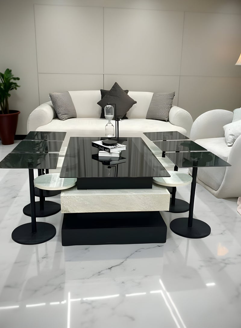 UNIKSAR 7-Piece Modular Coffee Table Set with Glass & Marble Alternative Tiers - Modern Living Room Furniture - Image 3