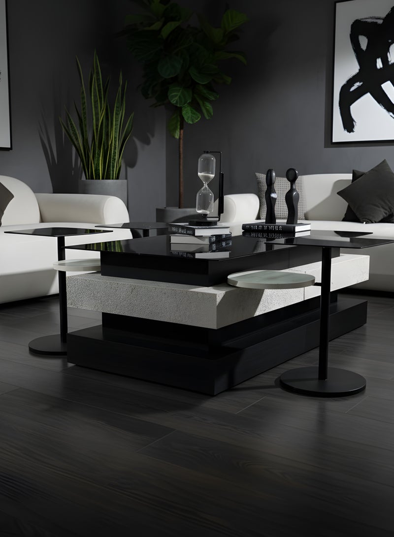 UNIKSAR 7-Piece Modular Coffee Table Set with Glass & Marble Alternative Tiers - Modern Living Room Furniture - Image 5