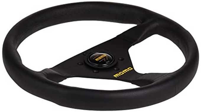 MOMO Motorsport Mod.78 Leather Racing Steering Wheel  320Mm, 40Mm Dish, Yellow Horn, 3-Spoke, 6-Bolt Aluminum Frame  Authentic Momo Italian Aftermarket Wheel, Quick Release Hub Adapter Required - Image 3