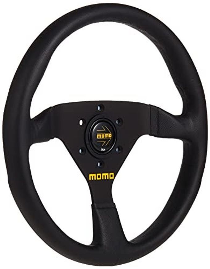 MOMO Motorsport Mod.78 Leather Racing Steering Wheel  320Mm, 40Mm Dish, Yellow Horn, 3-Spoke, 6-Bolt Aluminum Frame  Authentic Momo Italian Aftermarket Wheel, Quick Release Hub Adapter Required - Image 5