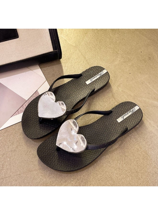 NIBEMINENT Summer  Women's Fashion Sweet Heart Thong Slippers Flat Bottom Sandals Beach Holiday Beachwear Outdoor Flip Flops  - Image 1