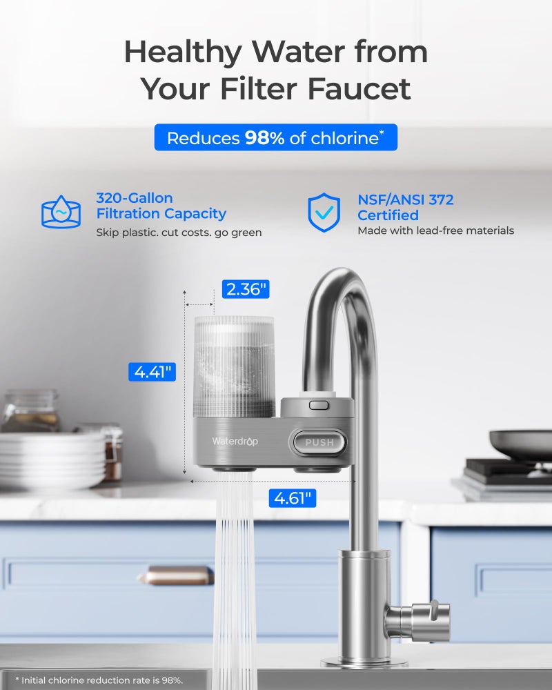 Waterdrop Water Filter for Sink Faucet, Visible Filter Housing, 320-Gallon Long Life, Faucet Mount Water Purifier, Water Filter for Kitchen Sink, NSF Certified, Reduces 98% Chlorine, 1 Filter - Image 4