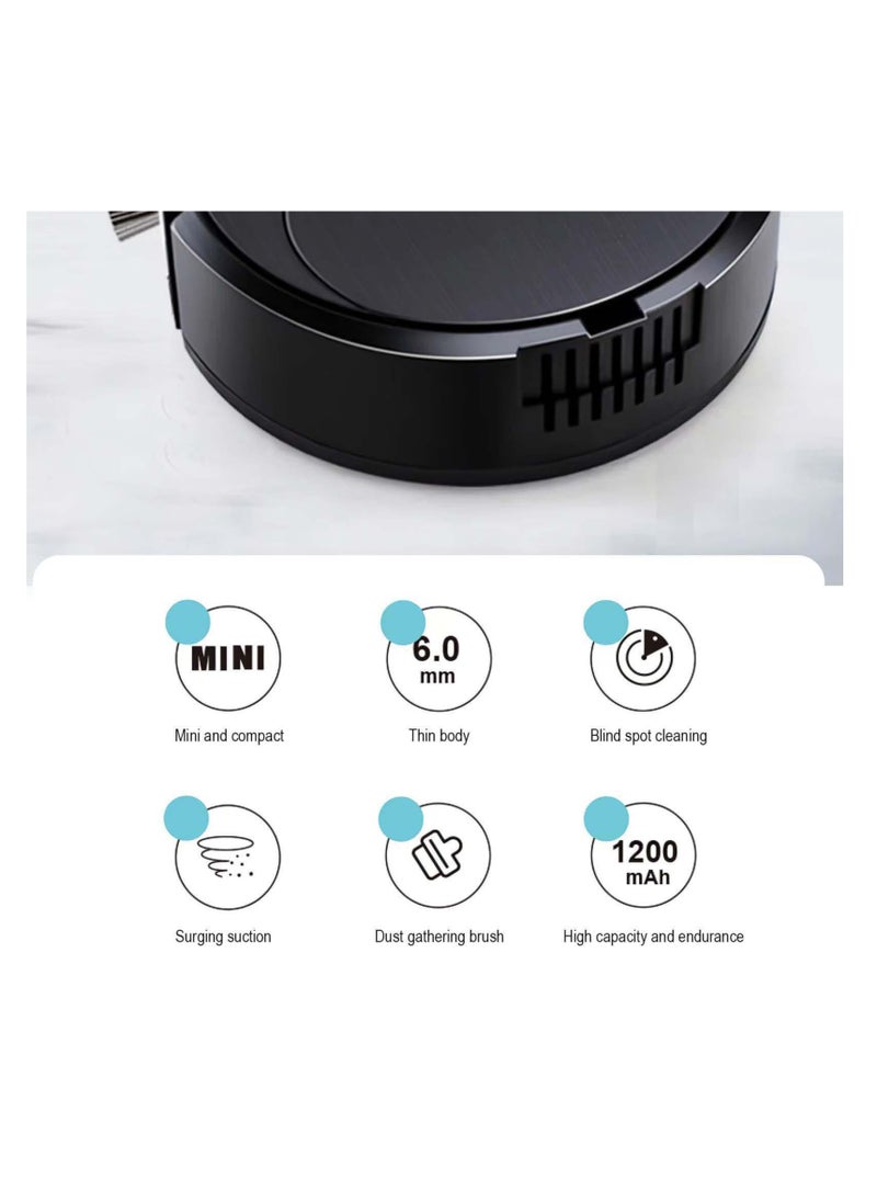 SYOSI - Robot Vacuum Cleaner, 3 in 1 Robot Vacuum Cordless USB Recha rgeable, Strong Suction & Low Noise, Electric Robotic Vacuum Cleaner with Mop for Hair Hard Floor Carpet(Black) - Image 1