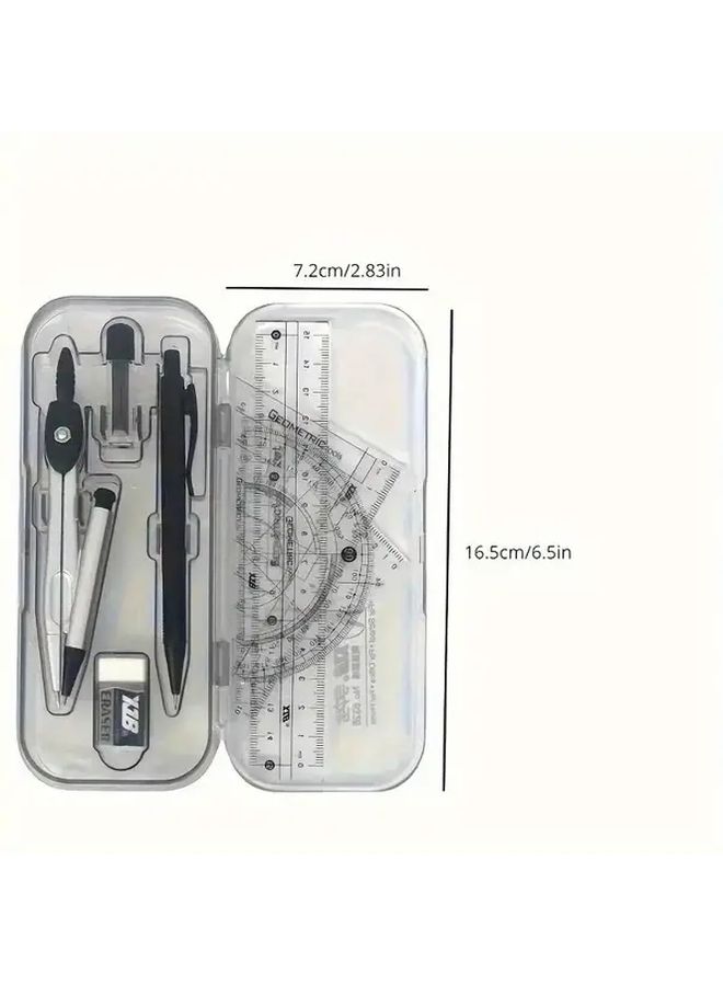 Black Geometric Compass Ruler Set 8 Pieces Drawing Tool Kit For School Art Projects - Image 2