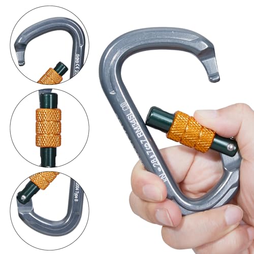 SOB Auto Locking Climbing Carabiner Clips 2Pack 28KN Heavy Duty Asymmetrical Carabiner Connector Used for Rappelling Gear Rescue Outdoor Projects Dog Leash (D-2) - Image 3