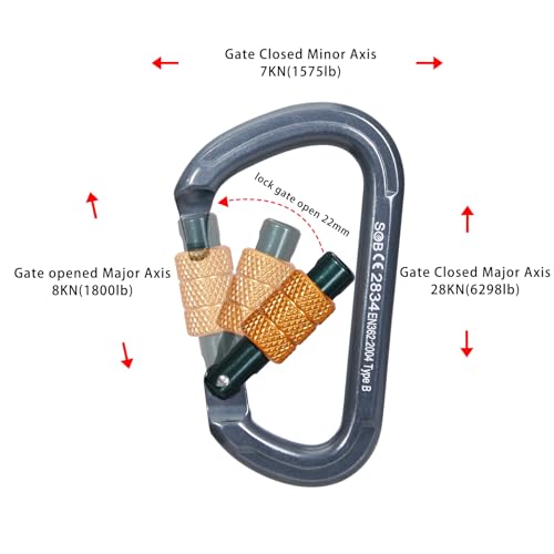 SOB Auto Locking Climbing Carabiner Clips 2Pack 28KN Heavy Duty Asymmetrical Carabiner Connector Used for Rappelling Gear Rescue Outdoor Projects Dog Leash (D-2) - Image 5