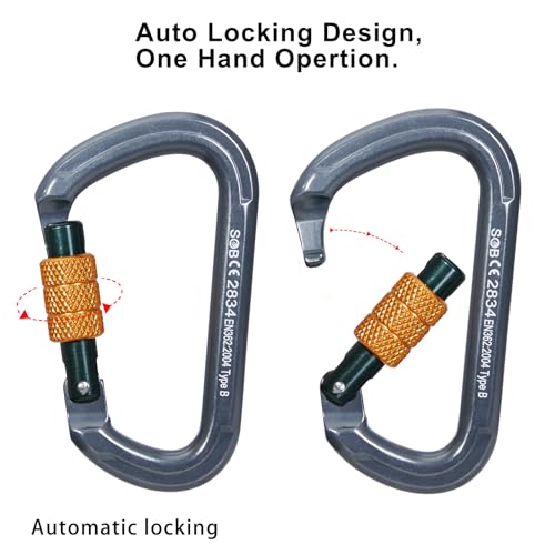 SOB Auto Locking Climbing Carabiner Clips 2Pack 28KN Heavy Duty Asymmetrical Carabiner Connector Used for Rappelling Gear Rescue Outdoor Projects Dog Leash (D-2) - Image 4