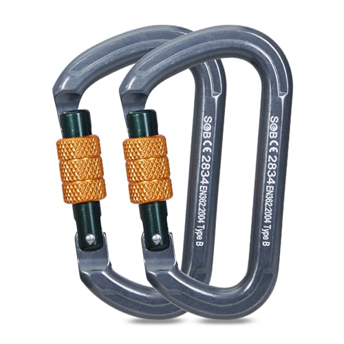 SOB Auto Locking Climbing Carabiner Clips 2Pack 28KN Heavy Duty Asymmetrical Carabiner Connector Used for Rappelling Gear Rescue Outdoor Projects Dog Leash (D-2) - Image 1