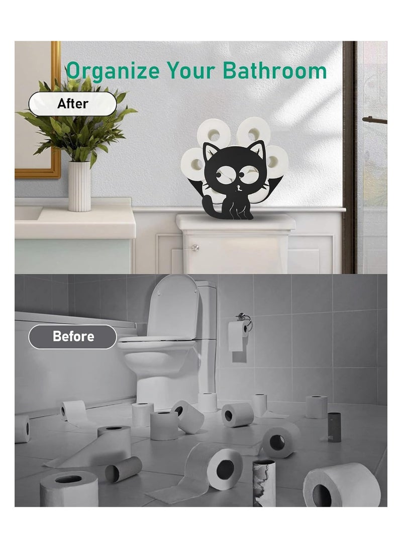 KASTWAVE حامل ورق المرحاض لقطة لطيفة، تخزين ورق المرحاض الحيواني المضحك للحمامات، مُنظم ورق المرحاض القائم بذاته يحمل 8 لفات إضافية، حامل ورق زينة حيواني للحمامات والمطابخ - Image 2