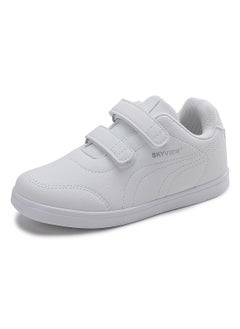 Sky View Boy Girl Shoes Hook and Loop Sports Shoes Child Leather Lightweight Breathable Athletic Running Sneakers for Unisex Kids School Shoes White  - Image 1