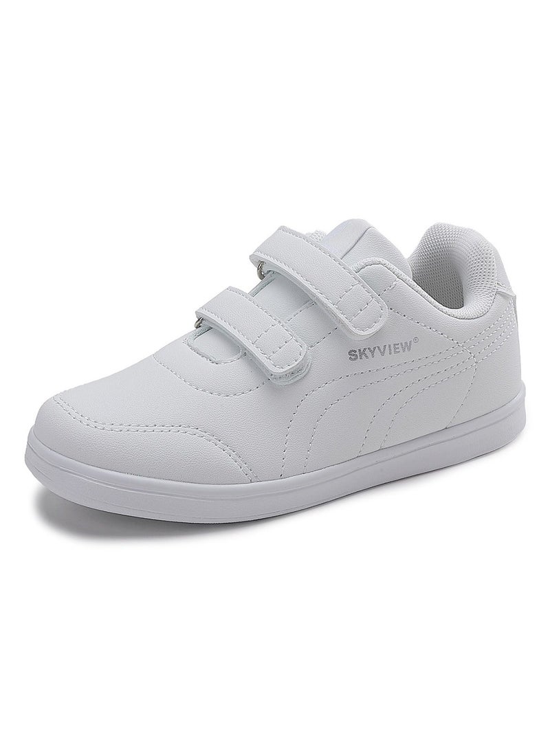 Sky View Boy Girl Shoes Hook and Loop Sports Shoes Child Leather Lightweight Breathable Athletic Running Sneakers for Unisex Kids School Shoes White  - Image 1