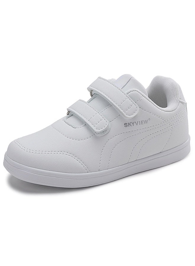 Sky View Boy Girl Shoes Hook and Loop Sports Shoes Child Leather Lightweight Breathable Athletic Running Sneakers for Unisex Kids School Shoes White - Image 1