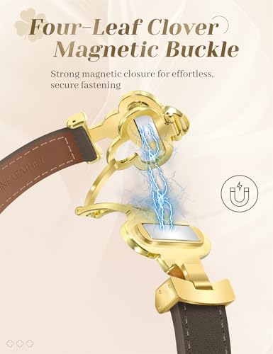 MOINSPIRE Designer Slim Leather Bands Compatible with Apple Watch 38mm 40mm 41mm 42mm(S11/10)for Women, Four-Leaf Clover Cute Dressy Magnetic Watch Bands for iwatch Series Ultra/SE11/9/8/7/6/5/4/3/2/1 - Image 2