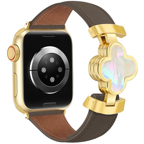 MOINSPIRE Designer Slim Leather Bands Compatible with Apple Watch 38mm 40mm 41mm 42mm(S11/10)for Women, Four-Leaf Clover Cute Dressy Magnetic Watch Bands for iwatch Series Ultra/SE11/9/8/7/6/5/4/3/2/1 - Image 1