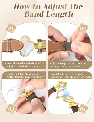 MOINSPIRE Designer Slim Leather Bands Compatible with Apple Watch 38mm 40mm 41mm 42mm(S11/10)for Women, Four-Leaf Clover Cute Dressy Magnetic Watch Bands for iwatch Series Ultra/SE11/9/8/7/6/5/4/3/2/1 - Image 5