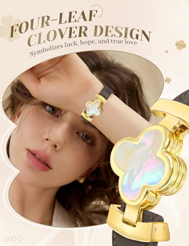 MOINSPIRE Designer Slim Leather Bands Compatible with Apple Watch 38mm 40mm 41mm 42mm(S11/10)for Women, Four-Leaf Clover Cute Dressy Magnetic Watch Bands for iwatch Series Ultra/SE11/9/8/7/6/5/4/3/2/1 - Image 4