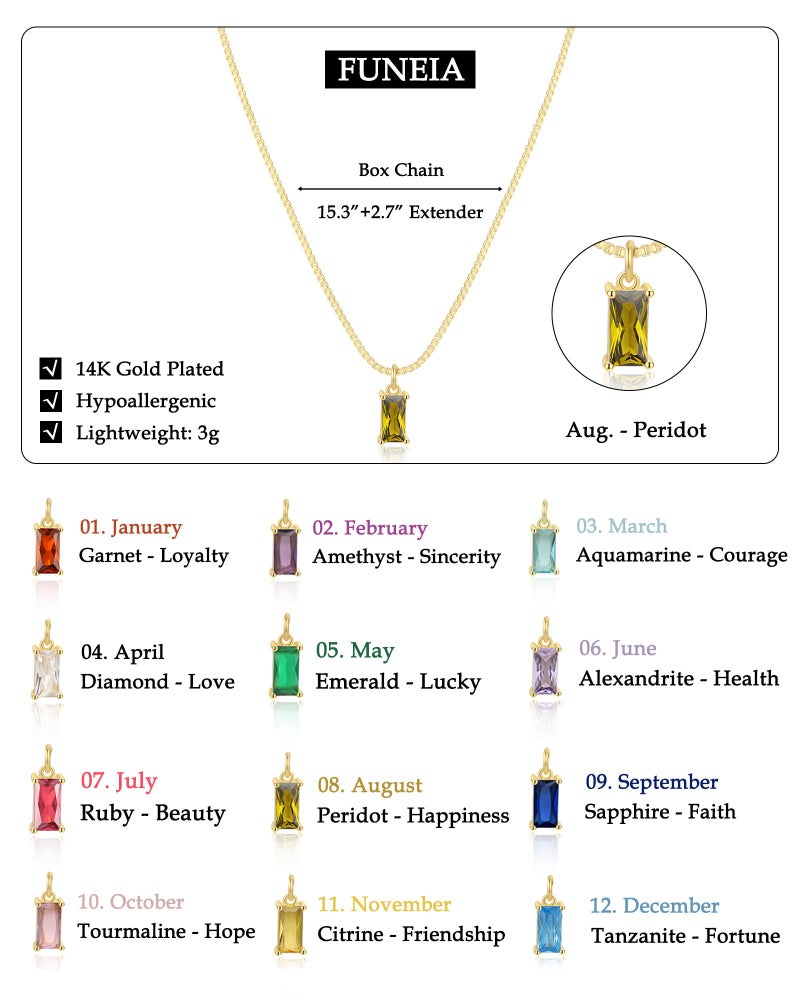 FUNEIA August Necklaces for Women Gold Color Plated Peridot Birthstone Necklace for Women Mothers Dainty Gold Color Necklace Blue Green Cubic Zirconia Pendant Necklace Birthday Gifts Jewelry - Image 5