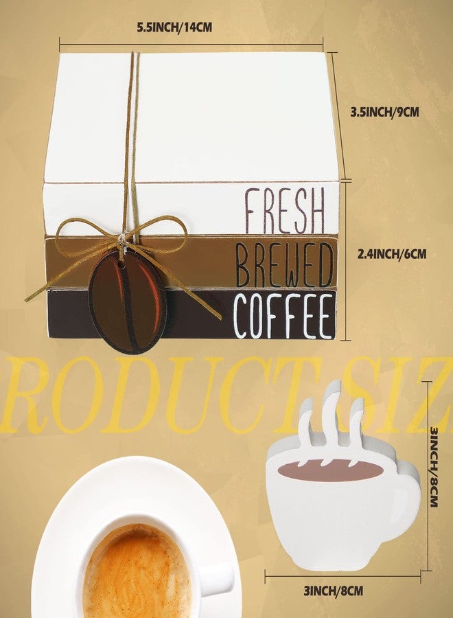 Yookeer 4 Pcs Coffee Bar Decor Accessories Coffee Signs Mini Wooden Book Stacks Cafe Shop Decoration for Tiered Tray Table Shelf Rustic Farmhouse Home Decor - Image 4