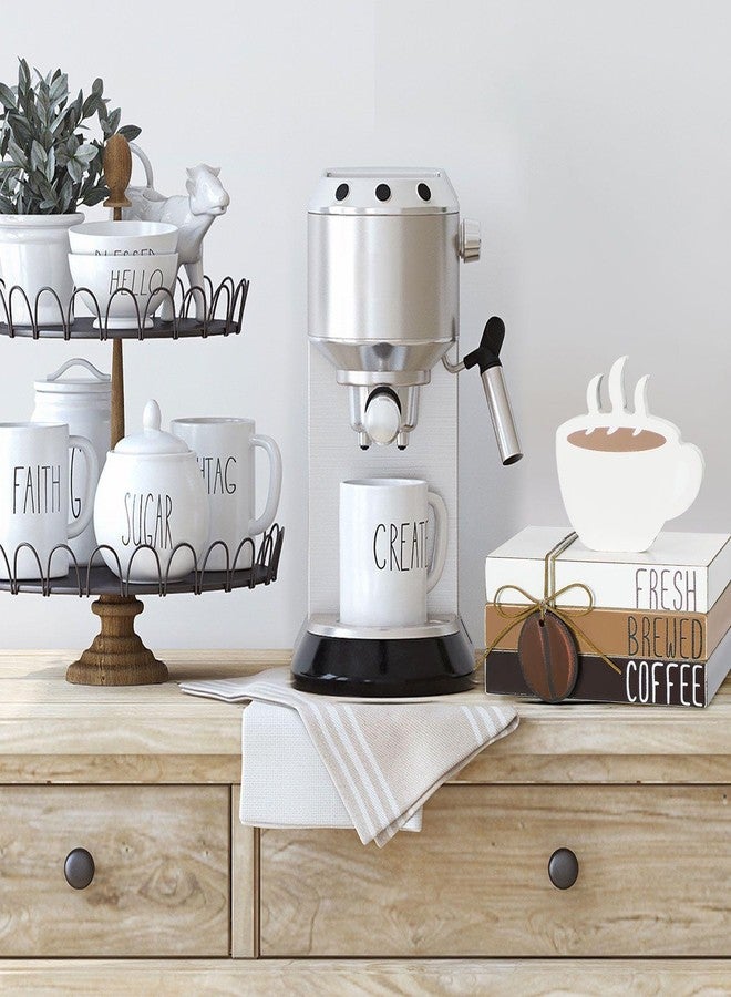 Yookeer 4 Pcs Coffee Bar Decor Accessories Coffee Signs Mini Wooden Book Stacks Cafe Shop Decoration for Tiered Tray Table Shelf Rustic Farmhouse Home Decor - Image 5