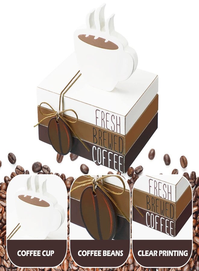 Yookeer 4 Pcs Coffee Bar Decor Accessories Coffee Signs Mini Wooden Book Stacks Cafe Shop Decoration for Tiered Tray Table Shelf Rustic Farmhouse Home Decor - Image 2