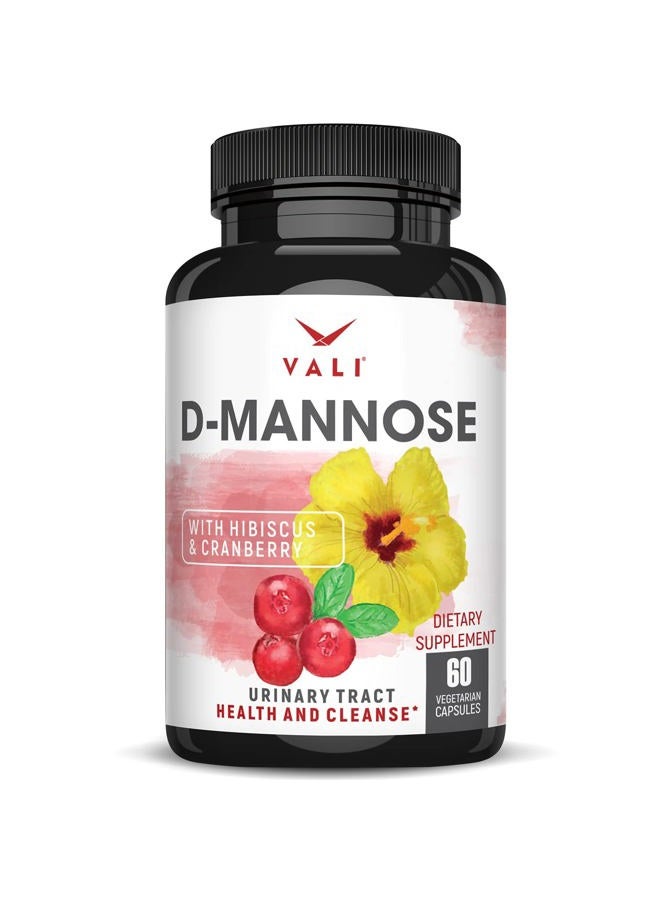 VALI D-Mannose 1000mg Urinary Tract Health Formula. Organic Cranberry Fruit Powder & Hibiscus. Healthy Bladder, Natural Cleanse, Fast Detox Flush, Herbal UT Function Support Pills. 60 Veggie Capsules - Image 1